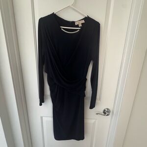 Michael Kors Elegant Blue Draped Long Sleeve Dress